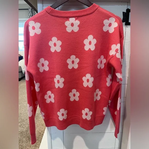 Pink Lily Floral Sweater Pink size Medium 1128 - Picture 4 of 4